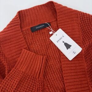 ZESICA Womens Burnt Orange Open Front Waffle Knit Cardigan Sweater Pocket Size L
